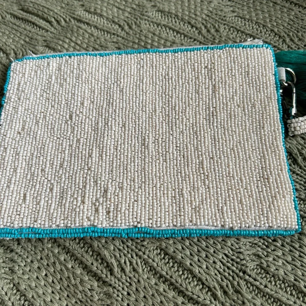 NWT Hand-Beaded Surfing Wristlet Clutch - Turquoise & White, Small - Picture 5 of 9